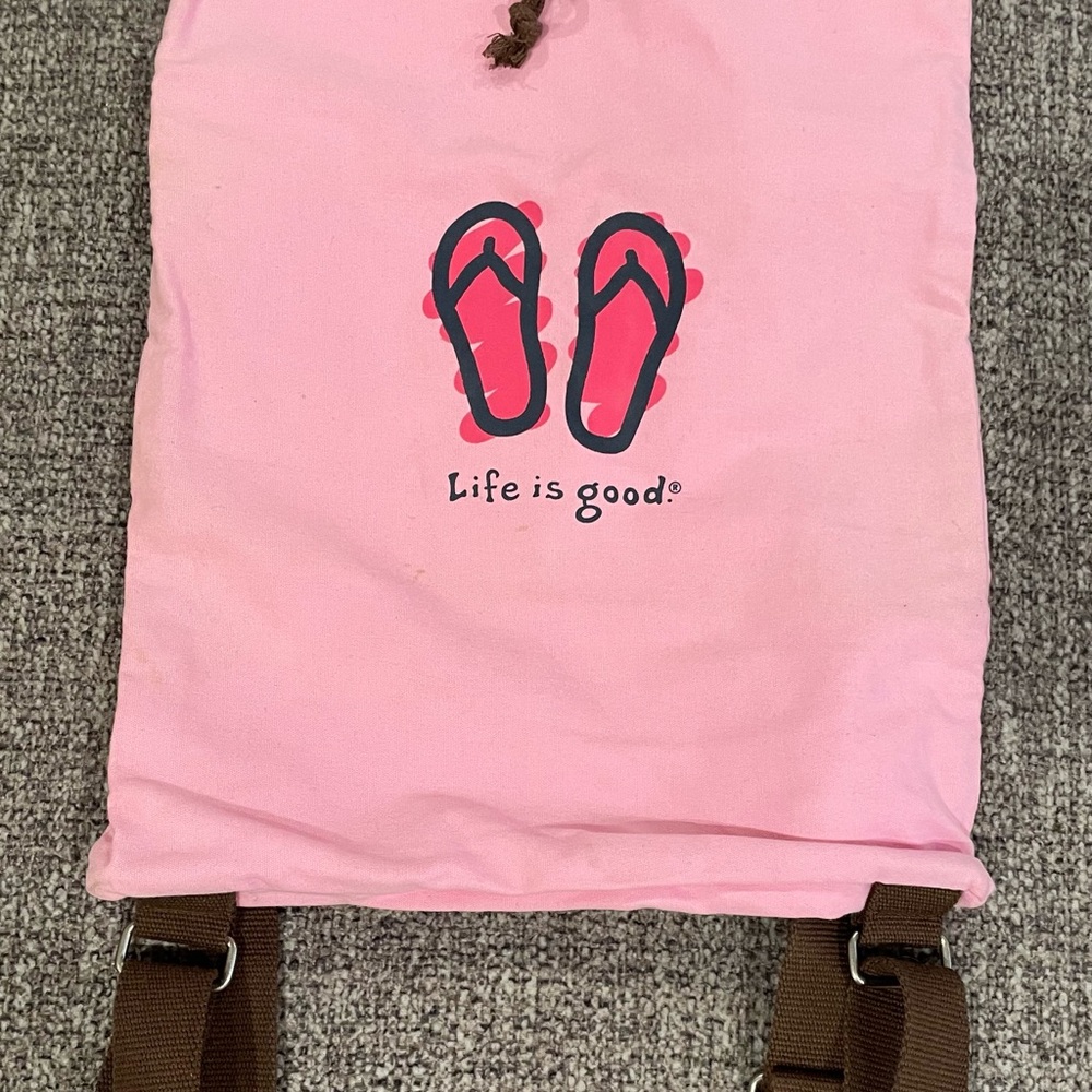 Life Is Good Canvas Pink Drawstring Backpack